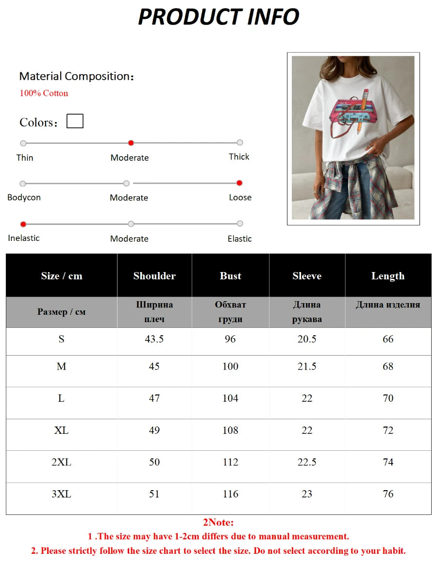 Sumuyoo 100% Cotton Women's Fashionable Printed T-shirt Casual Vintage Short-sleeve Printing T Shirts Fashion Hip Hop Loose Top