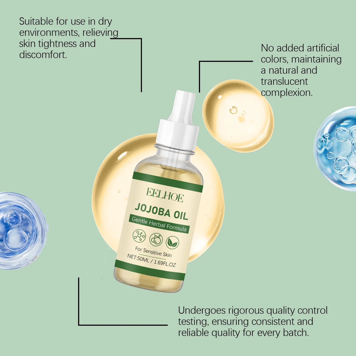 100% Pure Organic Jojoba Oil Cold Pressed Natural Body Massage Oil Moisturizing Hydrating Anti Dry Skin Care for Face Hair Nails