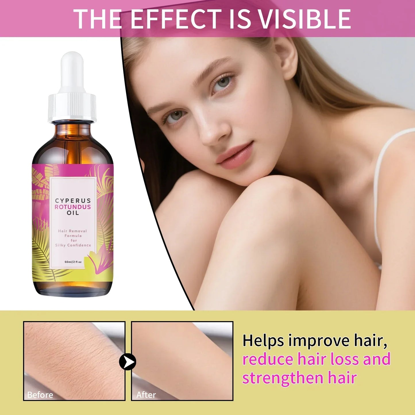 Botanical Hair Minimizing Body Oil 60ml - Jojoba & Almond Blend Gently Slows Hair Growth & Smooths All Skin Types.