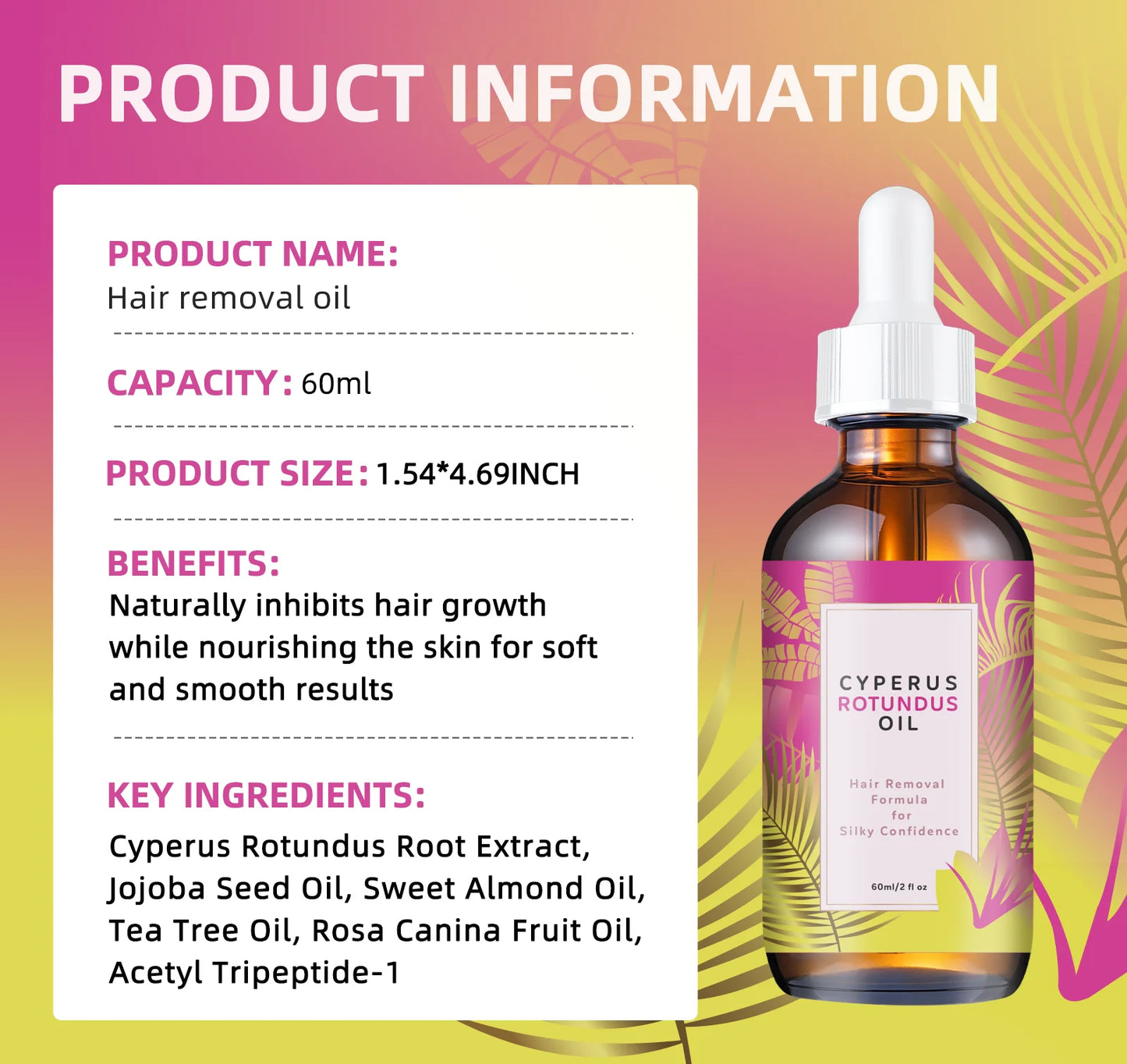 Botanical Hair Minimizing Body Oil 60ml - Jojoba & Almond Blend Gently Slows Hair Growth & Smooths All Skin Types.