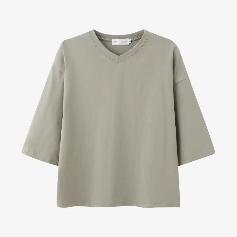 AS 2025 summer loose design drop sleeves boxy Tee V neck casual style  high quality  fabric woman clothes