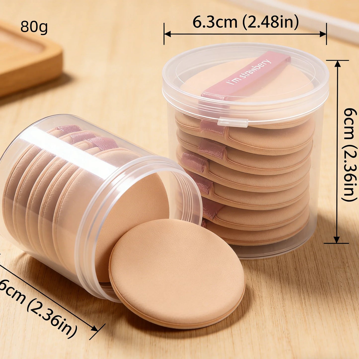 7 pieces of round ribbon-wrapped air-filled cushion powder applicators, suitable for both dry and wet use, non-powdery.