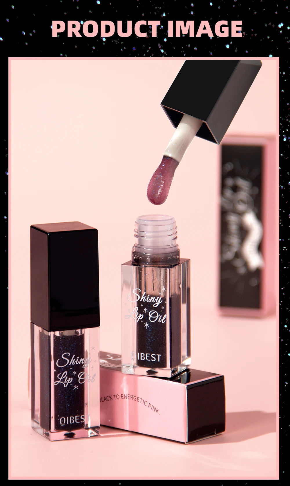 QIBEST Mirror Black Lip Oil Color Changing Lipstick Moisturizing Shiny Lip Gloss Oil Plumping Lasting Diamond Lipgloss Cosmetics