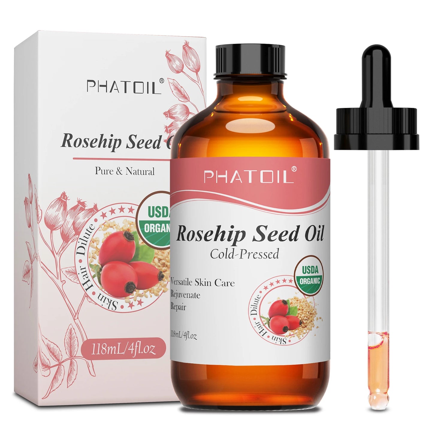 PHATOIL 1PCS Organic Castor Oils 118ml/236ml USDA Cold-Pressed Castor Oil For Eyelash & Nail Growth,Moisturize Skin,Hair Care