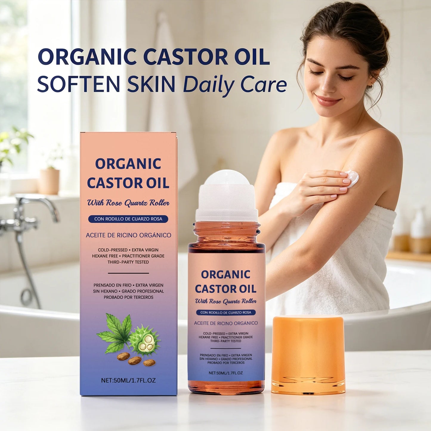 Organic Castor Oil Moisturizing Improve Skin Elasticity Relieve Dryness Discomfort Brightening Skin Tone Cold-Pressed Castor Oil