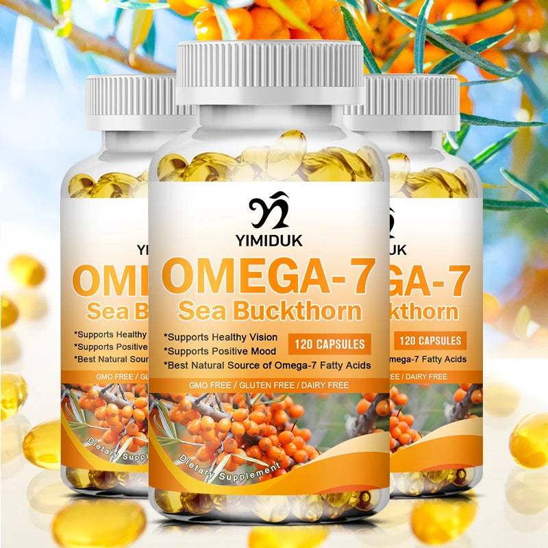 Organic Sea Buckthorn Oil, Omega-7 Complete Softgels, 120 Count, with Omega 3, 6 & 9, Supports Hair, Skin & Nail Health