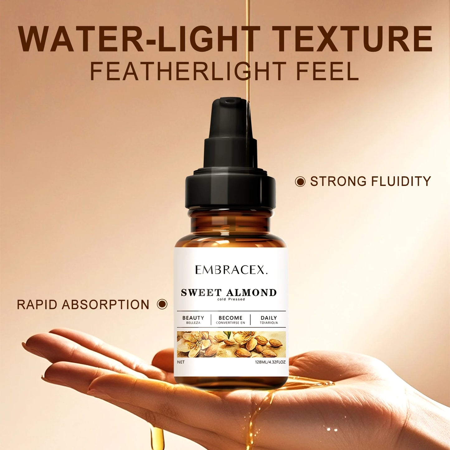 128ml Sweet Almond Oil Carrier Oils Nourishing Body Fingers Hands All Skin Types Moisturizing Skin Suitable For All Hair Types