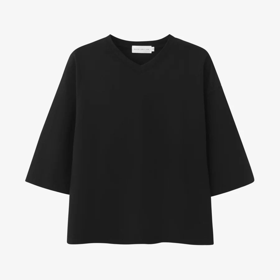 AS 2025 summer loose design drop sleeves boxy Tee V neck casual style  high quality  fabric woman clothes