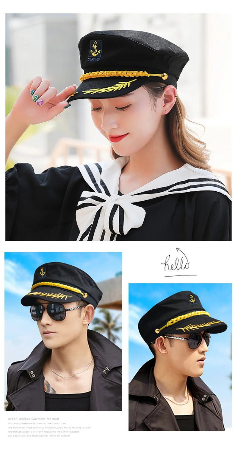 Adult Yacht Sailor Captain Hat Adjustable Men's and Women's Party Hat Makeup Ball Dressing Event Excellent Stylish Accessories