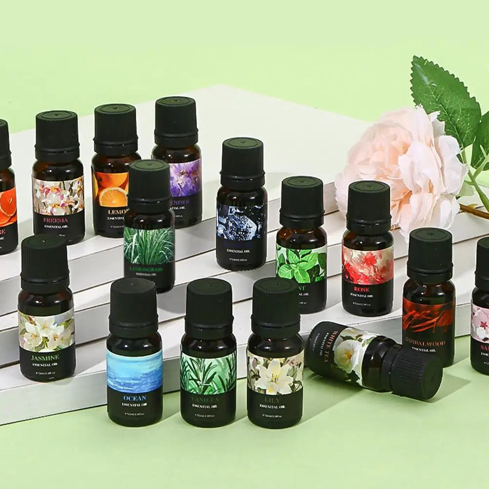15 Flavors Essential Oils For Aroma Diffuser Air Humidifier Home Water-soluble Cherry Blossom Sandalwood Jasmine Ocean Rose 10ml