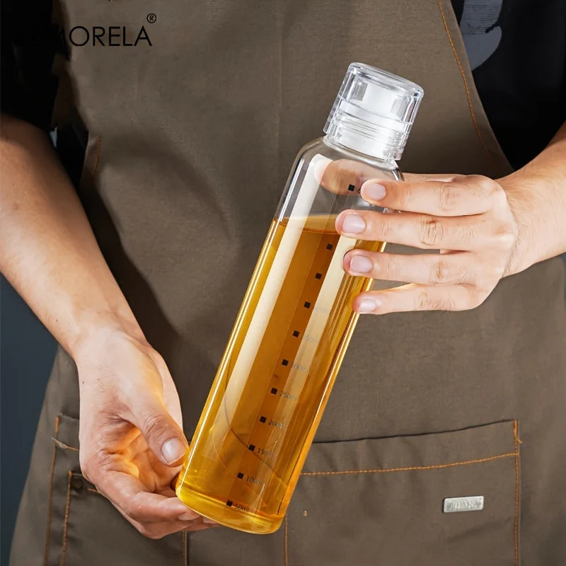 1PCS BBQ Cooking Oil Bottle With Scale Sealing Glass Oil Can For Air Fryer Sauce Vinegar Cooking Kitchen Supplies 300/450/600ML