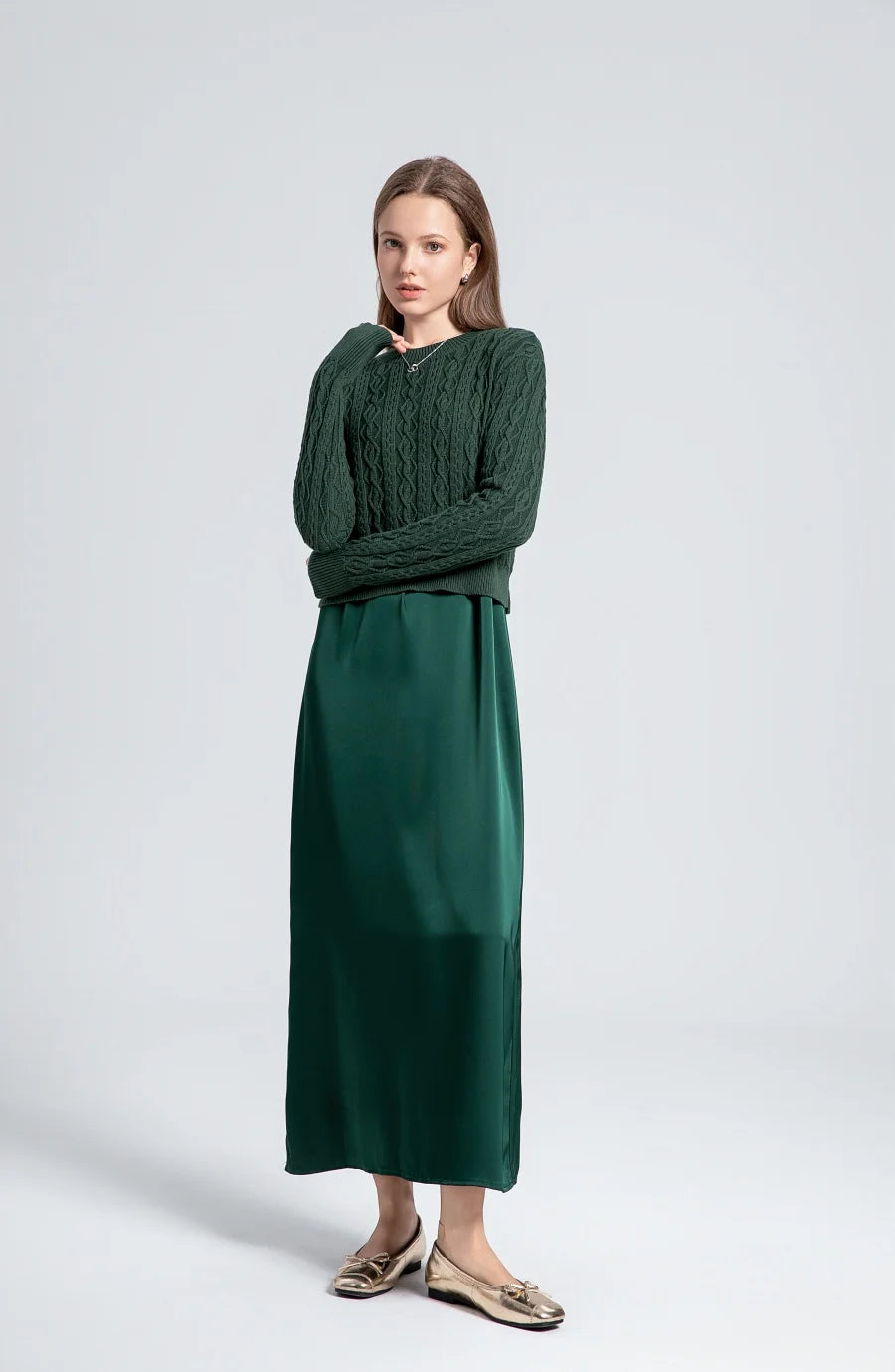 Sale AS 2024 winter design woman clothing Cable knitted Tops + Satin Dress ( Ship out in 1 day)