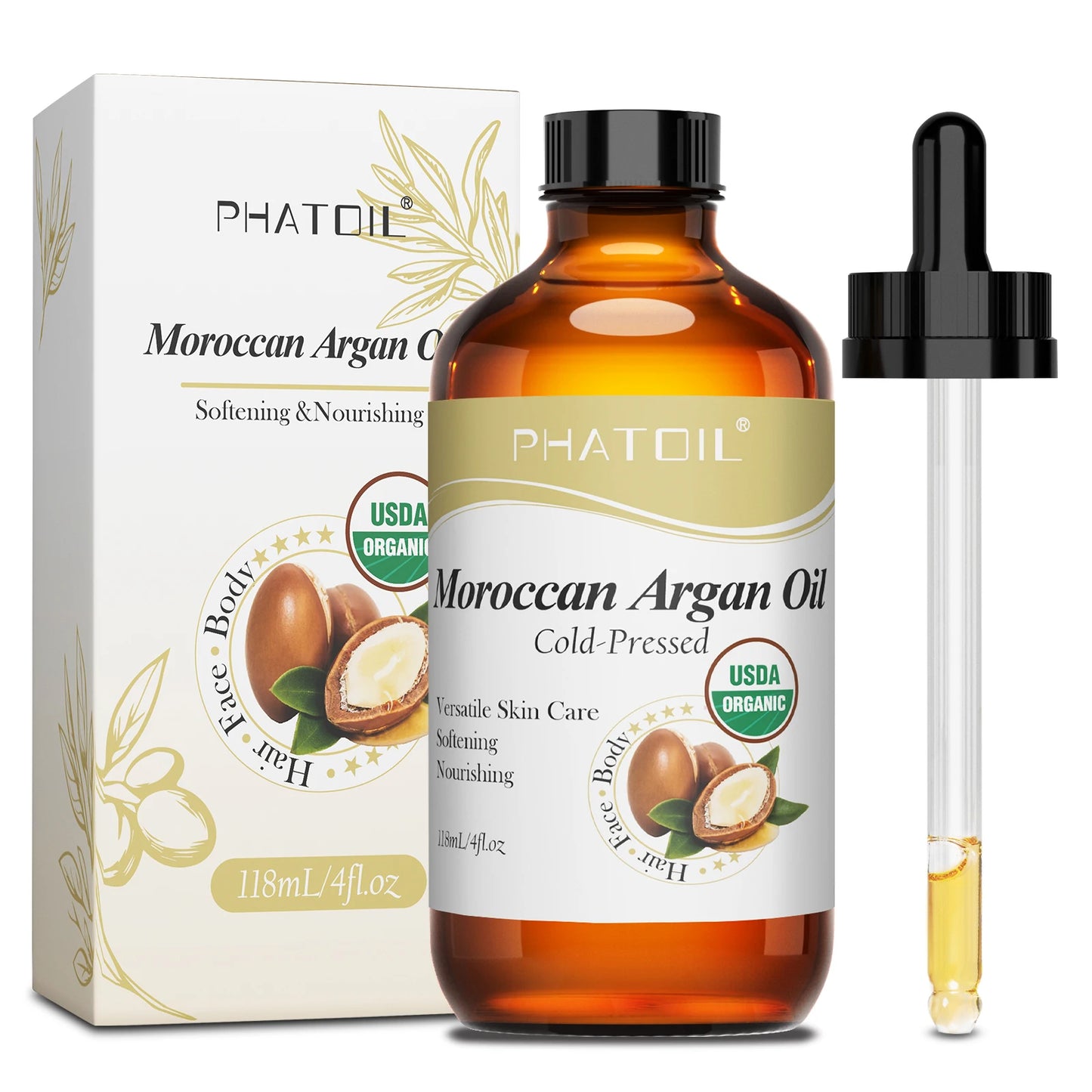 PHATOIL 1PCS Organic Castor Oils 118ml/236ml USDA Cold-Pressed Castor Oil For Eyelash & Nail Growth,Moisturize Skin,Hair Care