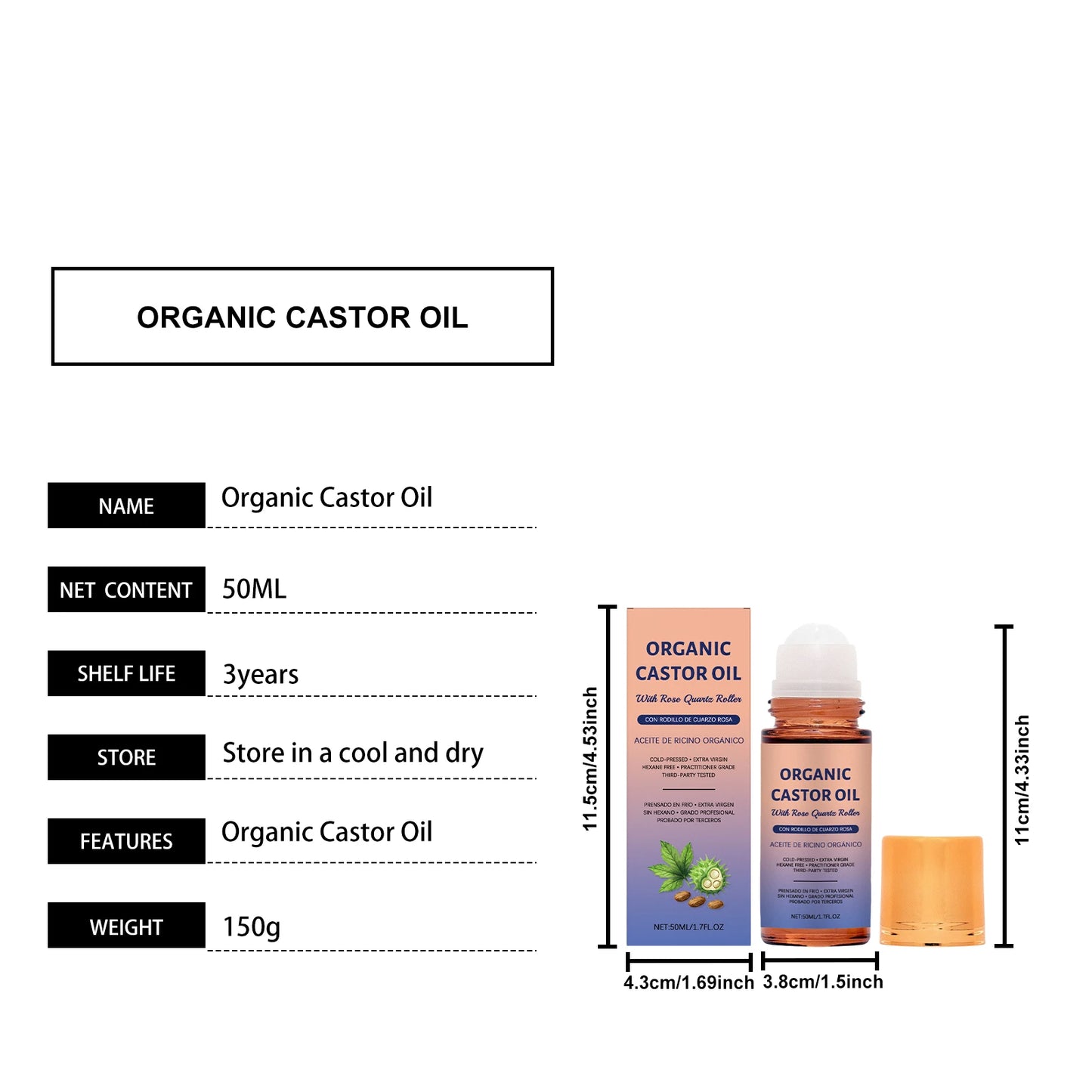 Organic Castor Oil Moisturizing Improve Skin Elasticity Relieve Dryness Discomfort Brightening Skin Tone Cold-Pressed Castor Oil