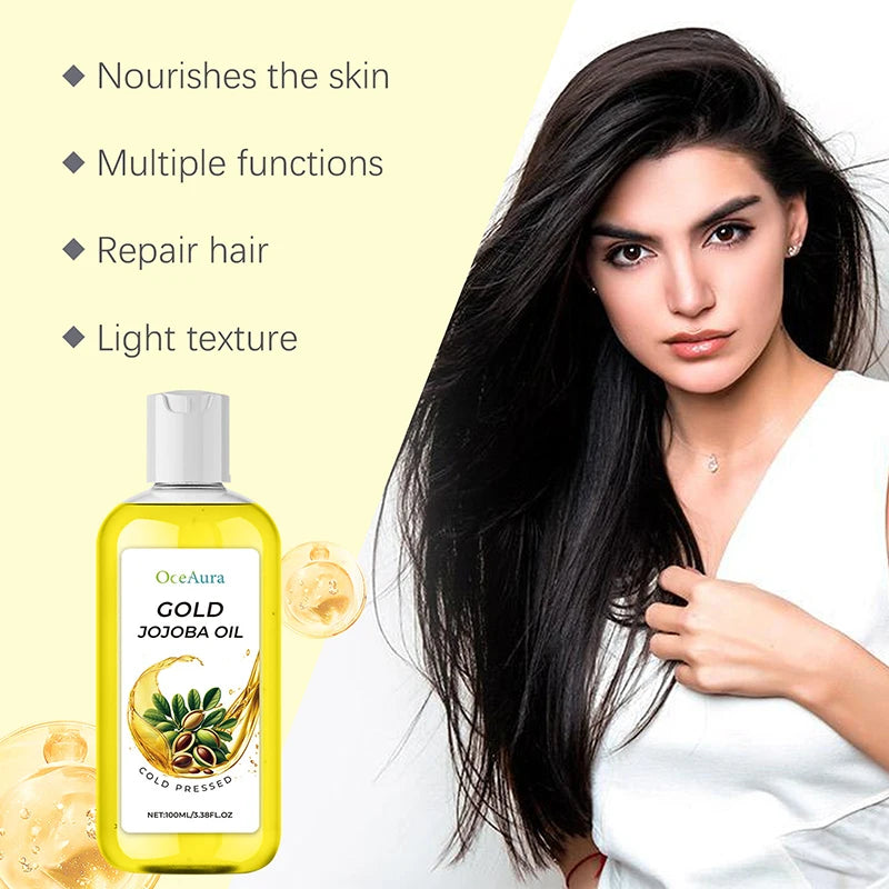 Gold Jojoba Body Face & Hair Care Essential Oil,Soft Smooth Skin Moisturizing Massage,Hair Scalp Hydrating Nourishing Essence