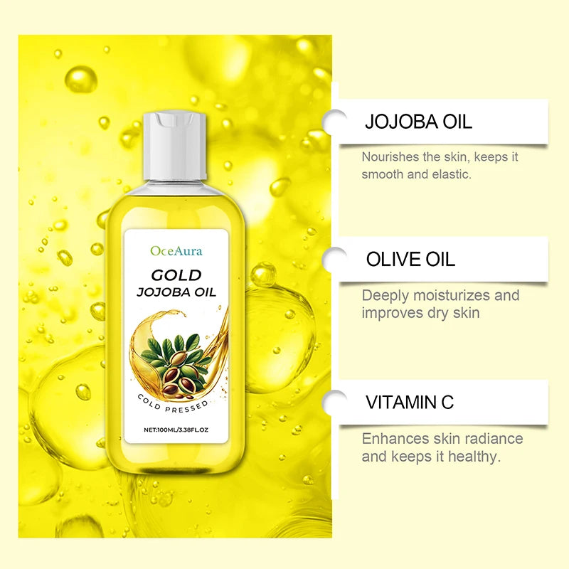 Gold Jojoba Body Face & Hair Care Essential Oil,Soft Smooth Skin Moisturizing Massage,Hair Scalp Hydrating Nourishing Essence