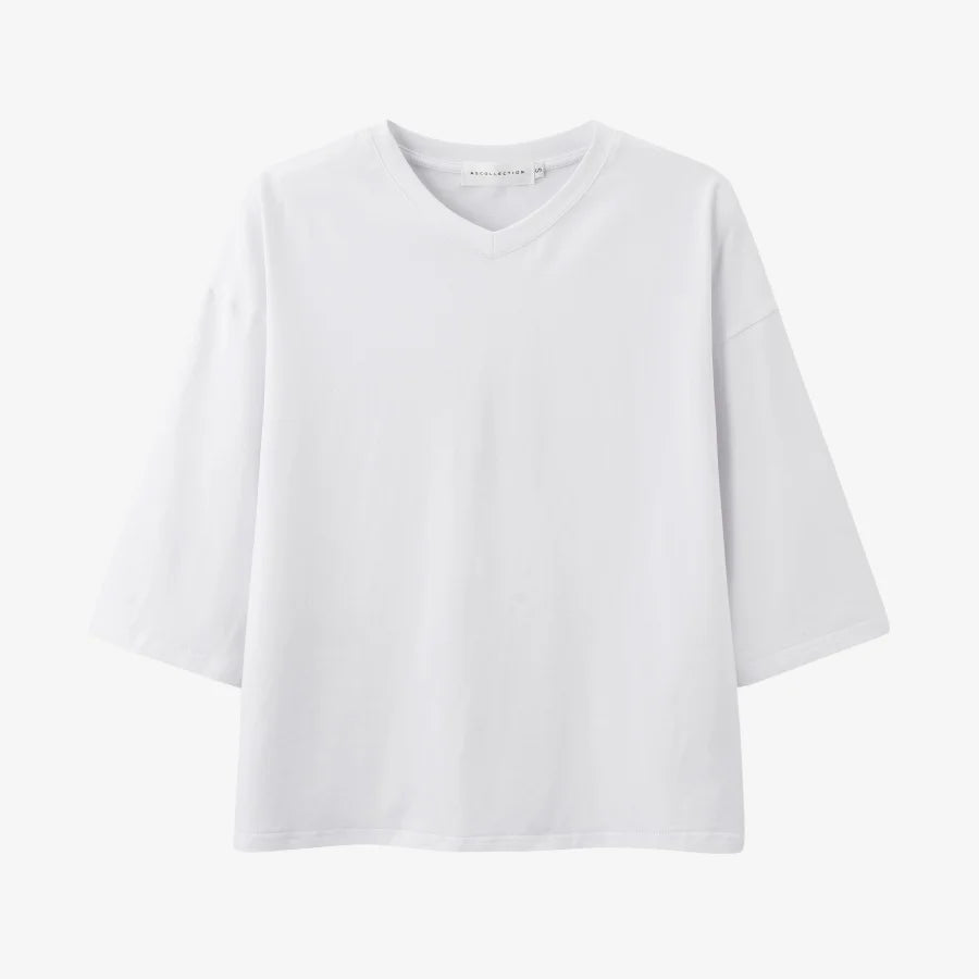 AS 2025 summer loose design drop sleeves boxy Tee V neck casual style  high quality  fabric woman clothes