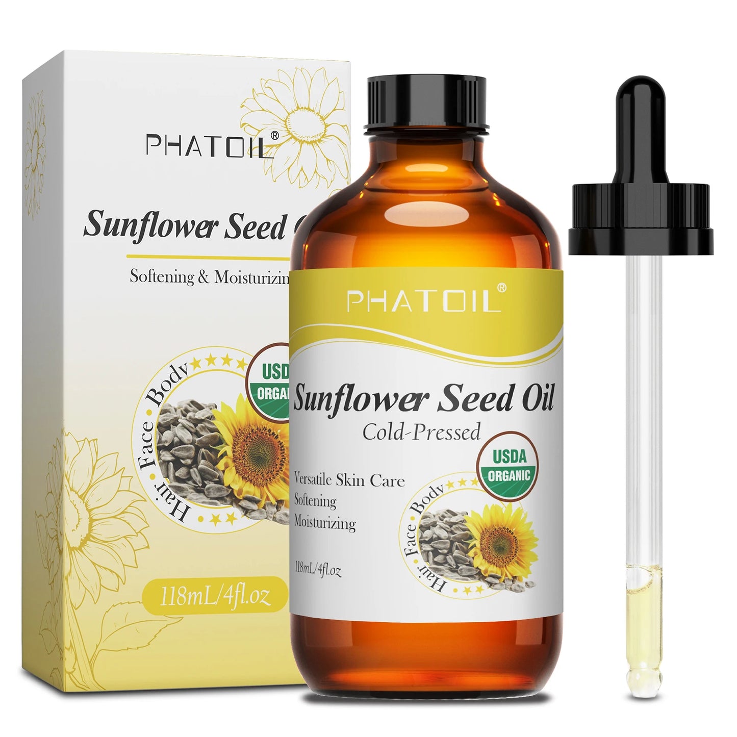 PHATOIL 1PCS Organic Castor Oils 118ml/236ml USDA Cold-Pressed Castor Oil For Eyelash & Nail Growth,Moisturize Skin,Hair Care