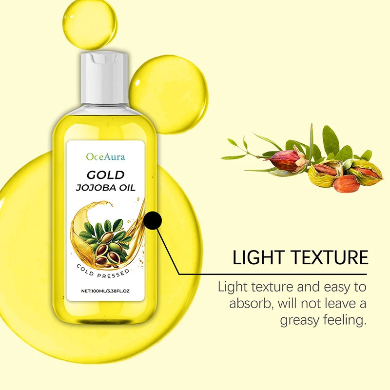 Gold Jojoba Body Face & Hair Care Essential Oil,Soft Smooth Skin Moisturizing Massage,Hair Scalp Hydrating Nourishing Essence