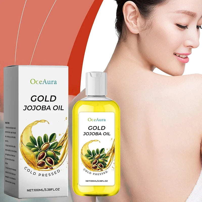 Gold Jojoba Body Face & Hair Care Essential Oil,Soft Smooth Skin Moisturizing Massage,Hair Scalp Hydrating Nourishing Essence